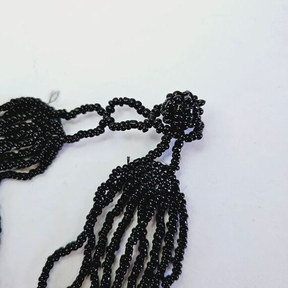 Vintage Seed Beaded Multi Strand Cluster Black Onyx Statement Collar Necklace - Picture 2 of 10